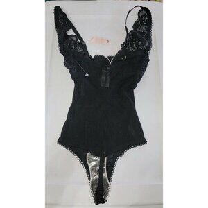 NWT HAH Intimates xs Bridal lace Thong Bodysuit Black 115169